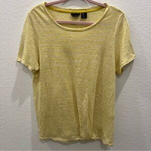 Tahari‎ 100% linen yellow and white striped top Large Spring and Summer pullover